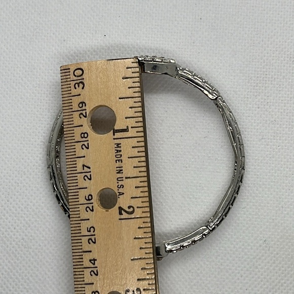 Women's Formal Prom Rhinestone Stretch Bracelet Sliver Tone Art Deco Style - Picture 6 of 7